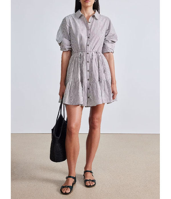 Anna Shirt Dress - Sand / White Stripe