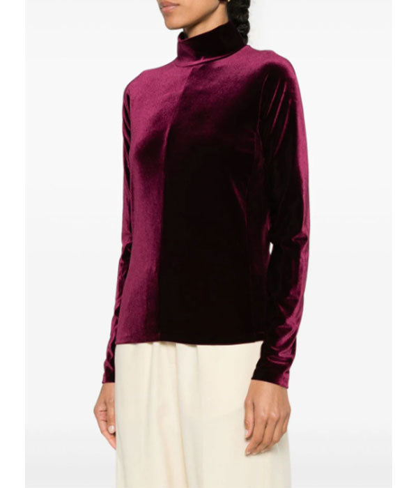 Stretch Velvet Turtleneck - Ruby