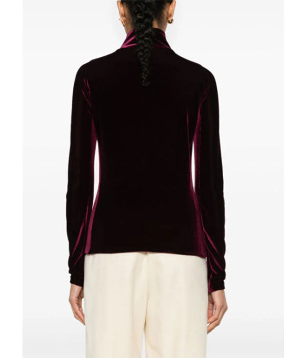 Stretch Velvet Turtleneck - Ruby