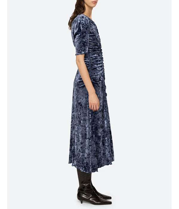 Caitlyn Crushed Velvet Dress - Blue