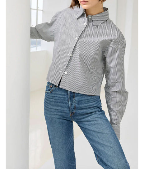 The Cropped Everything Shirt - Micro Stripe Black White