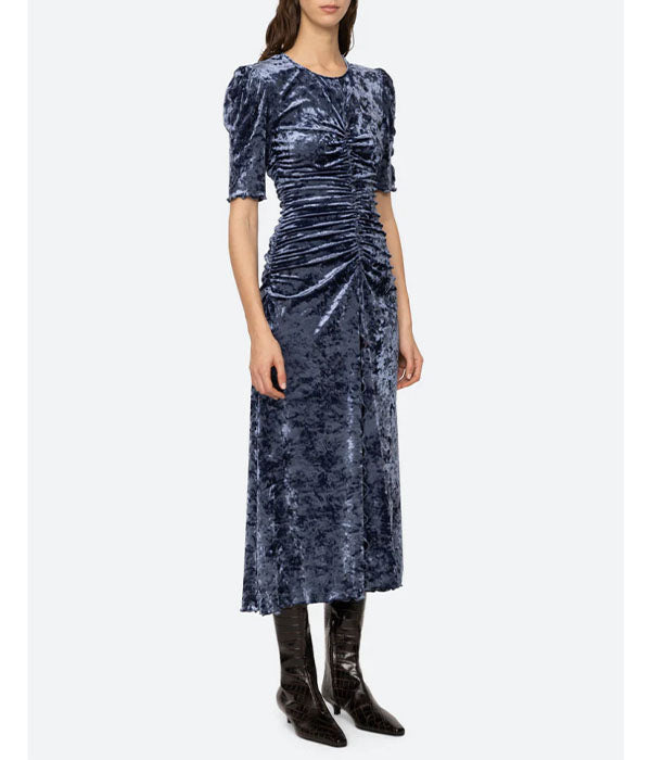 Caitlyn Crushed Velvet Dress - Blue