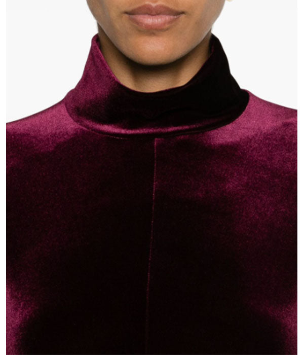 Stretch Velvet Turtleneck - Ruby