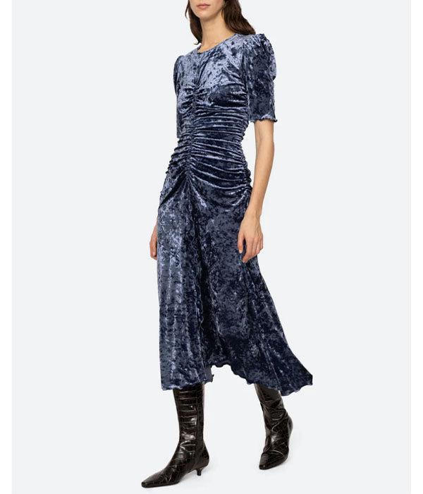 Caitlyn Crushed Velvet Dress - Blue