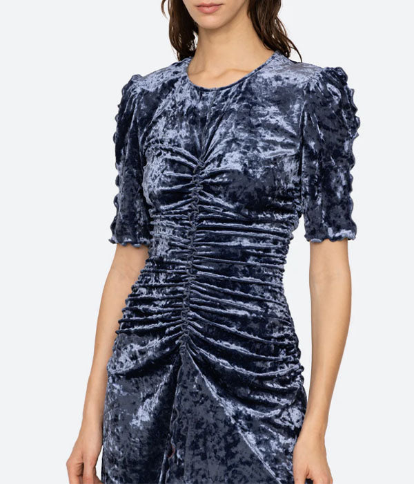 Caitlyn Crushed Velvet Dress - Blue