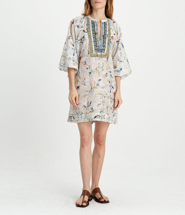 Azcuenaga Amelia Short Dress - Ecru Bloom