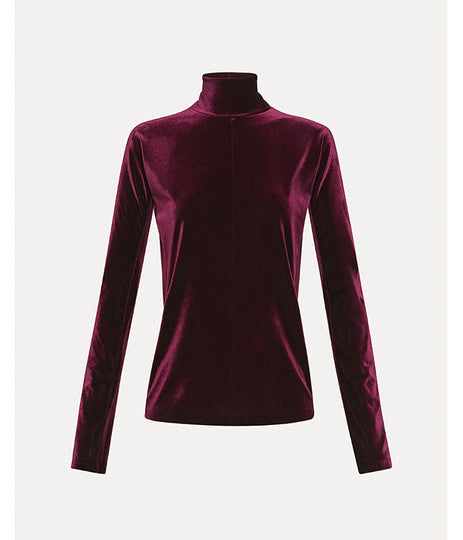 Stretch Velvet Turtleneck - Ruby