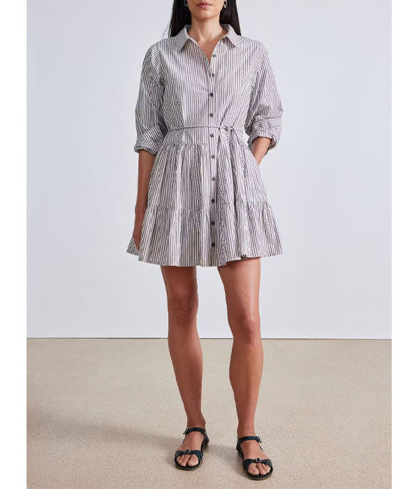 Anna Shirt Dress - Sand / White Stripe