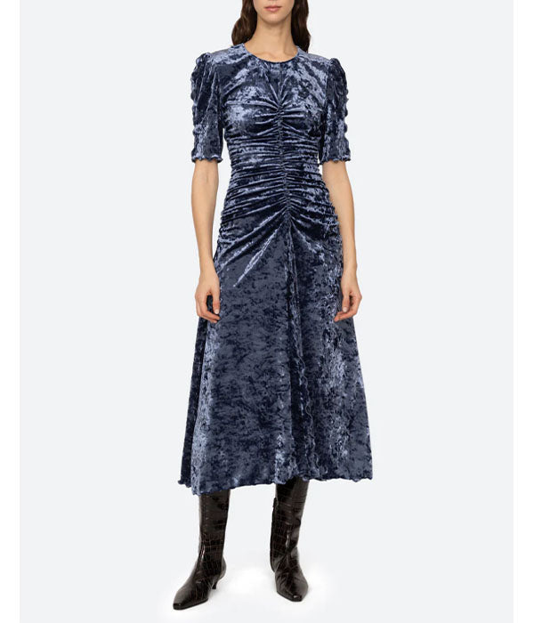 Caitlyn Crushed Velvet Dress - Blue